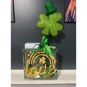 St Patrick’s day light up glass block